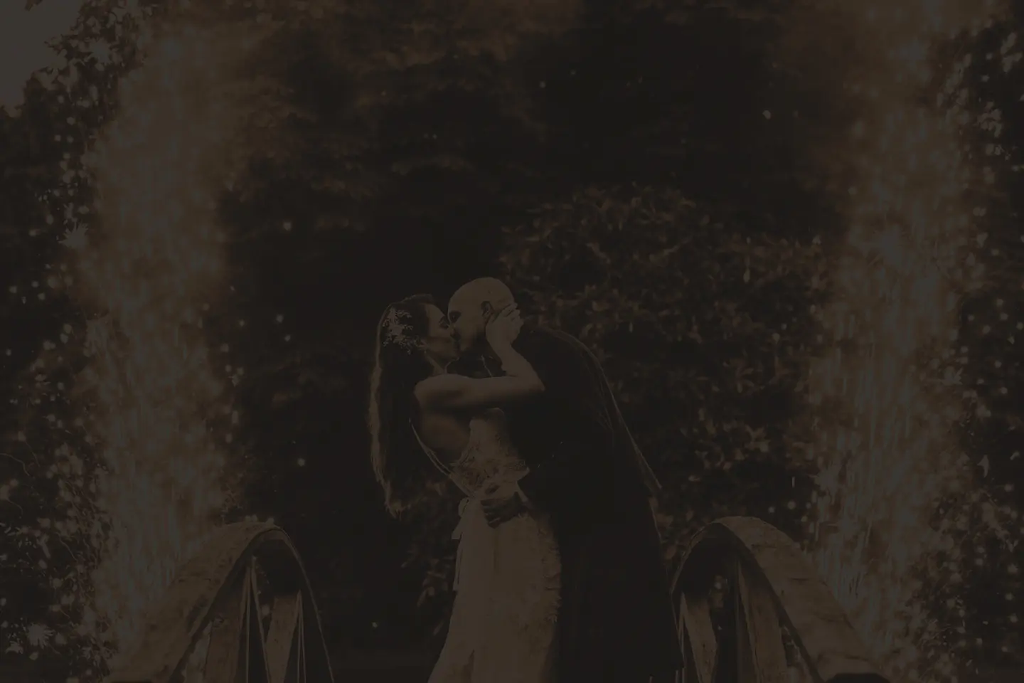 Newlyweds sharing a quiet moment at night